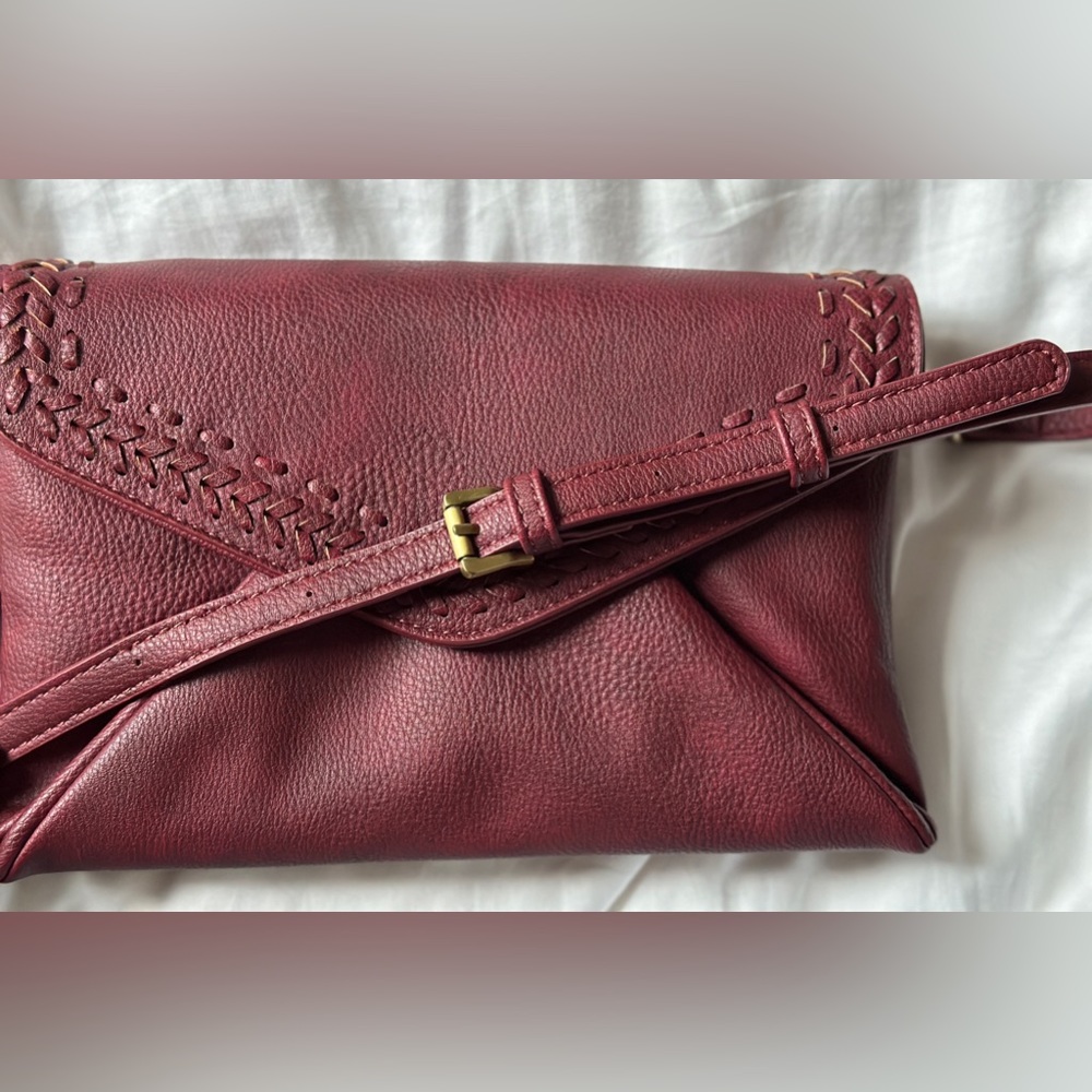 NWOT Anthropologie Faux Pebbled Leather Envelope Purse - Wine Red